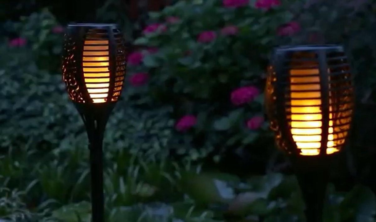 Solar fakkel Tuinverlichting lantaarn zonne-energie buitenverlichting tuinfakkels 96 led buiten tuinlamp Set 4 stuks inclusief LED grondspot