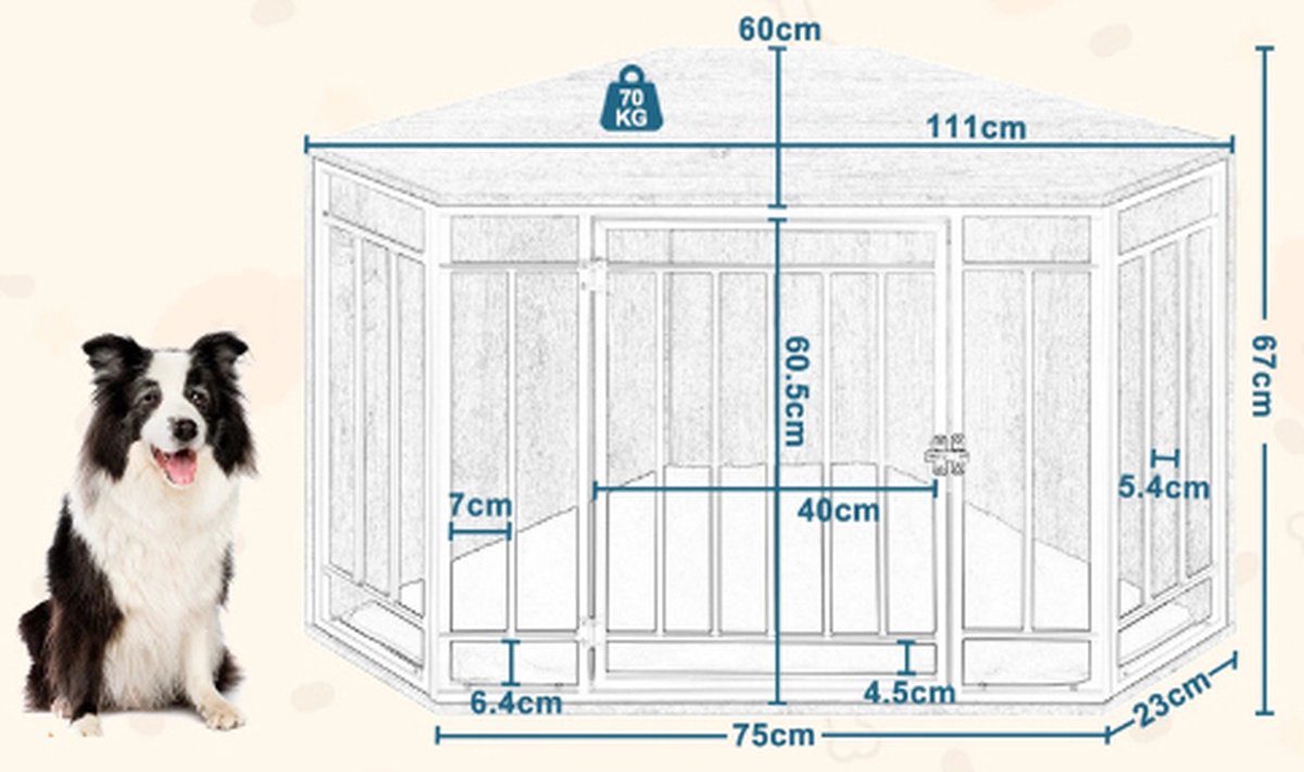 RapidGoods - Hondenbench hoek - Hondenren - Hondenmand - Hondenkennel - Bijzettafel hoek - Bench - Kennel - Ren - Hout - 111X67X60 Cm