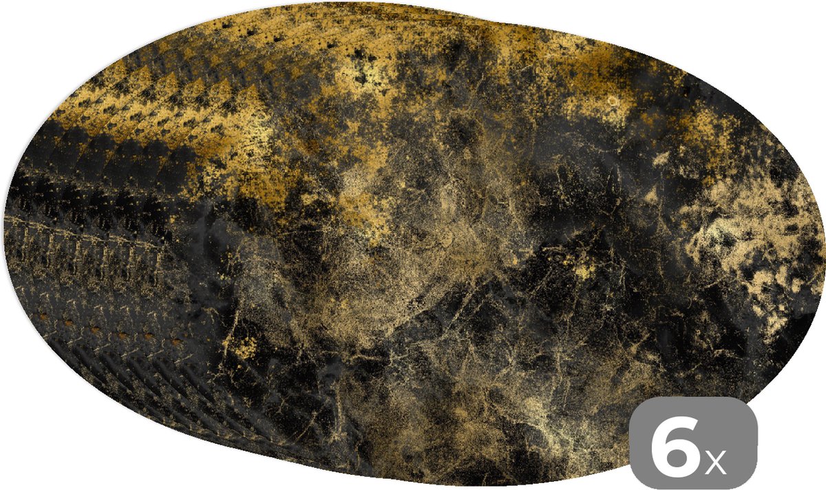 Placemats ovaal - Onderleggers - Ovale placemats - Goud - Zwart - Abstract - 6 stuks