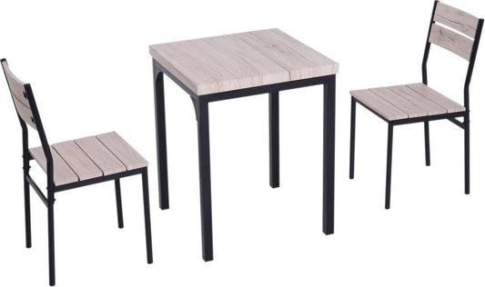 Compacte Eettafelset met 2 Stoelen - Eetkamertafel met eetkamerstoelen - Balkonset - Zitgroep - 2 Personen - Hout - Zwart