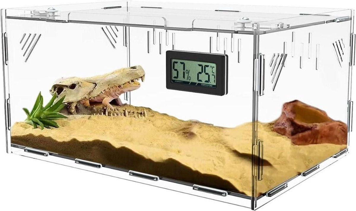 Turtle Enclosure - Turtle Tank Transparent Acrylic - Turtle Terrarium With Temperature And Hygrometer - Turtle - Reptile Enclosure - Turtle Tank - Turtle bank - 40 x 25 x 18 cm