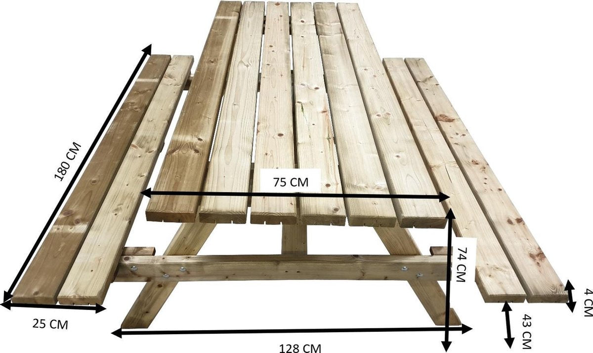 ATLANTIS Houten Picknicktafel - 180 cm - 6 Personen