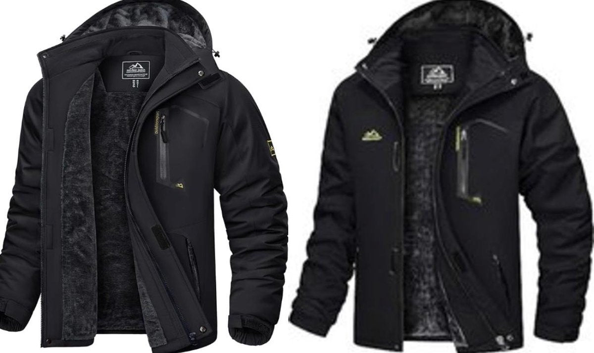 Men's Winter Waterproof Windproof Winter Jacket Warm Fleece Lining Ski Raincoat with Hood