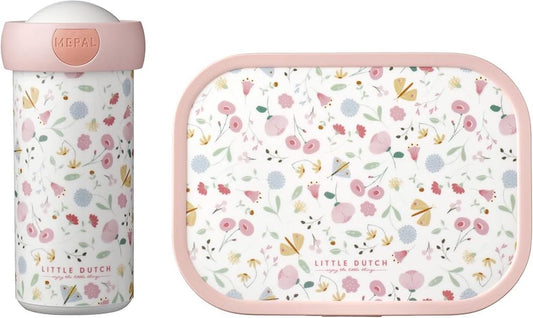 Lunchset Campus (schoolbeker en lunchbox) Little Dutch - Flowers & butterflies.