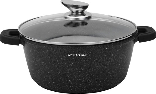 Supergroot - 44 CM Hoge Braadpan Alle Warmtebronnen - Ook Inductie - Soeppan - met Glazen afdekplaat - Zwart