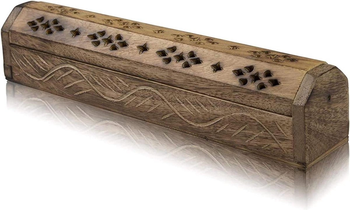 Incense Holder / Wooden Stick & Cone Burner Holder Coffin - Organic Eco-Friendly Ash Catcher - Agarbatti Holder For Meditation Yoga