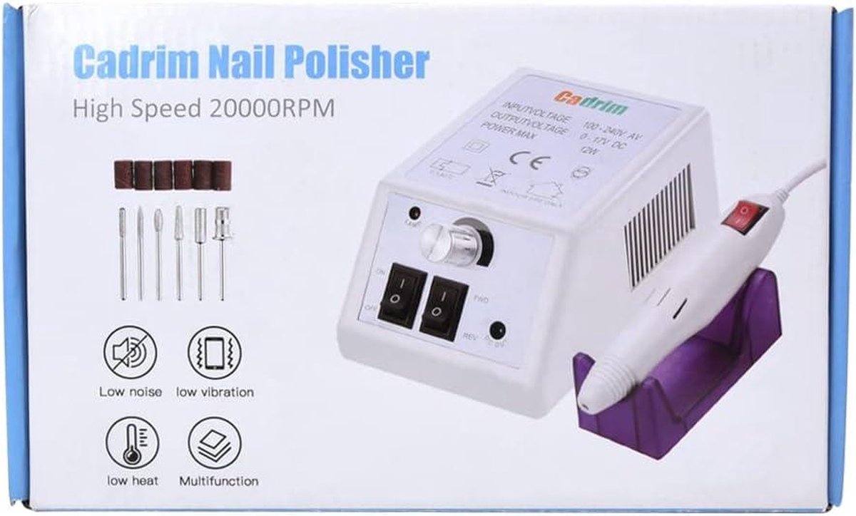 Cadrim Elektrische Manicure-Nagelmachine - Pedicure-Schuurmachine met 6 Opzetstukken voor Salon - Festivalgeschenken Nagelvijl Elektrisch