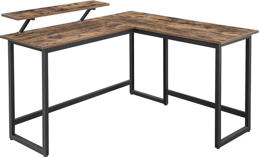 desk, L-shaped computer desk with movable monitor mount, 140 x 130 x 89 cm, corner desk, office, study, gaming, space-saving, easy assembly, metal, vintage, LWD56X