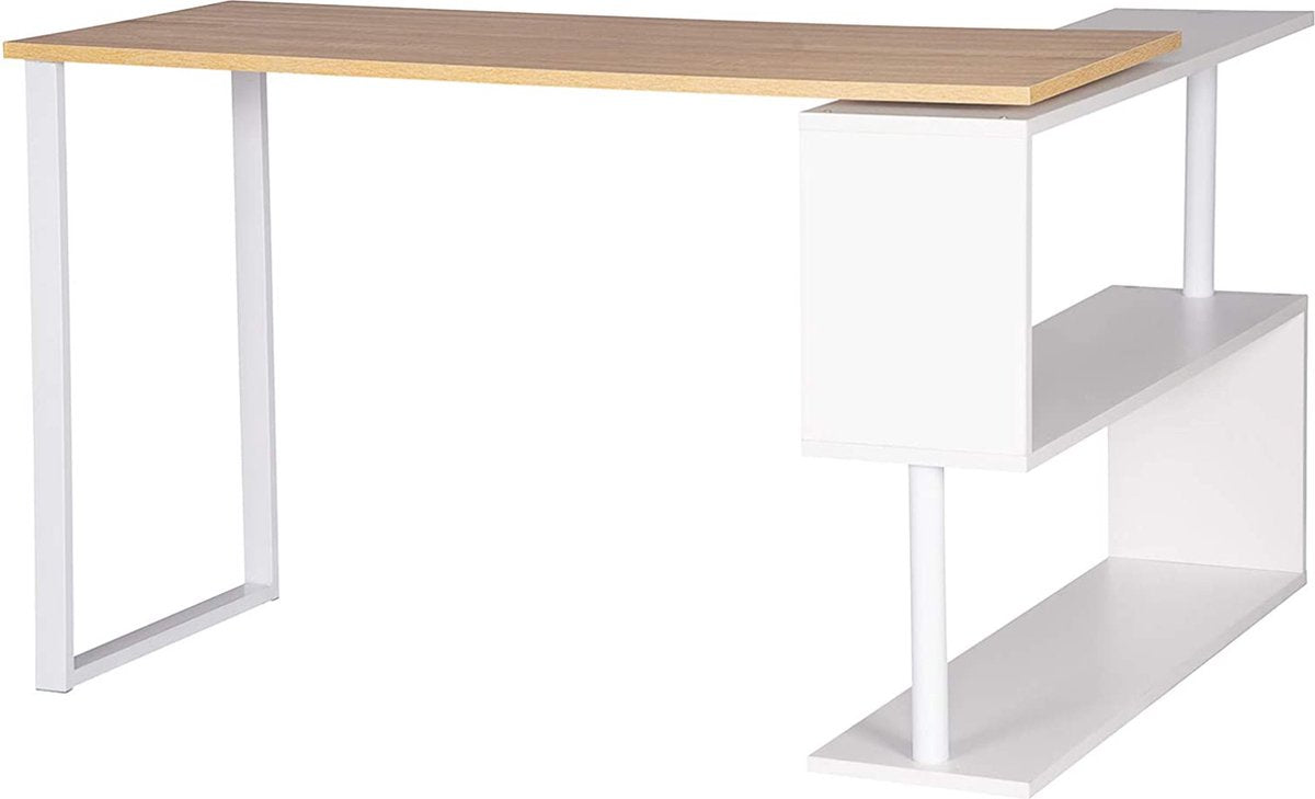 Desk TS65hei Corner Desk Corner Combination Computer Table Desk Work Table PC Laptop Table with Shelves, 120x100x74cm (WxDxH), MDF, Light Oak