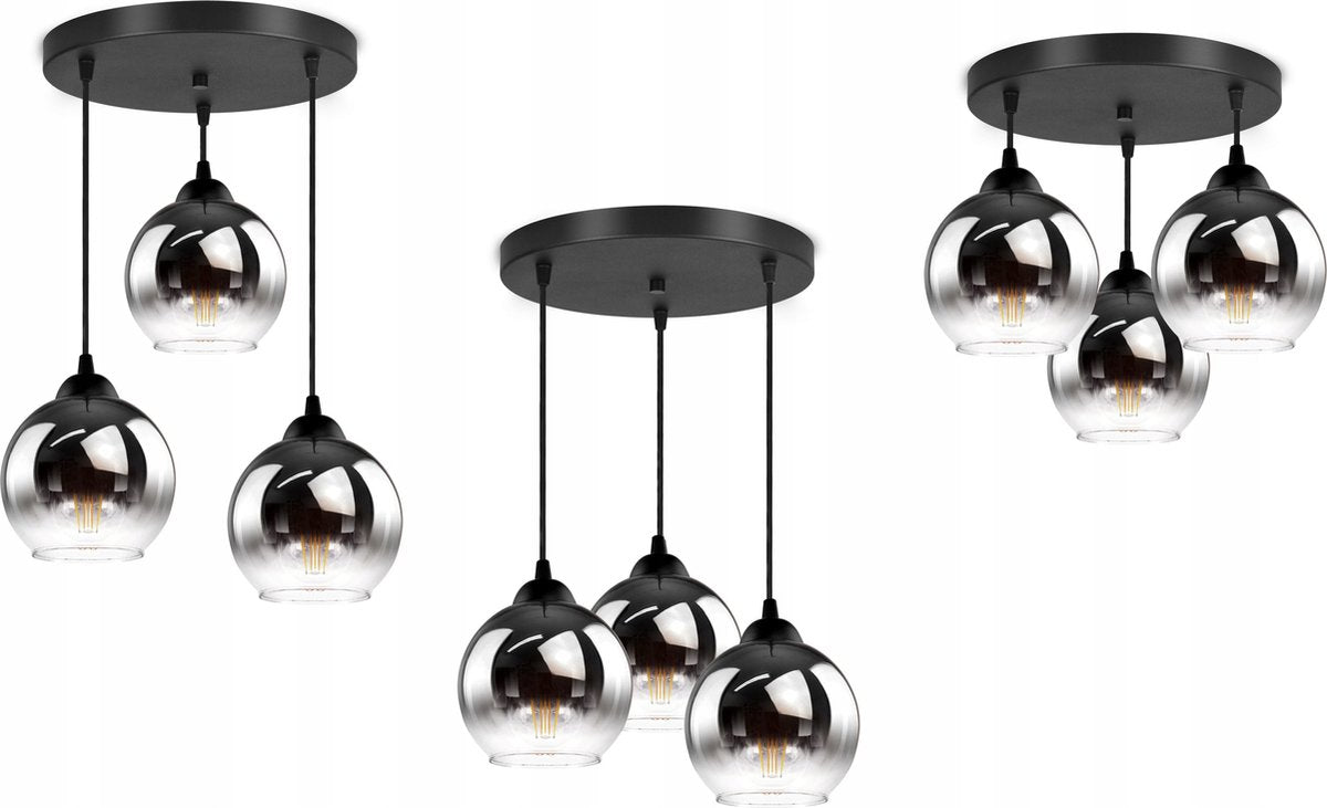 Hanging Lamp Industrial for Living Room, Dining Room - Smoked Glass - 3-light - Smoked Glass - 3 spheres - Smoked Glass