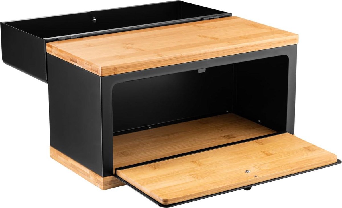 Design broodtrommel met twee vakken voor op het werkblad - bewaardoos voor vers brood van bamboe, 38 x 28 x 18 cm
