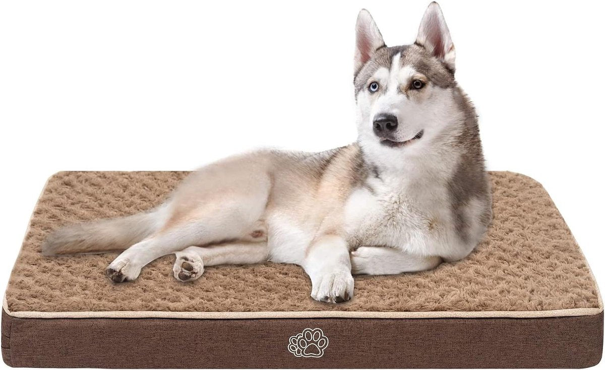 Washable orthopedic dog mattress - removable cover - dog bed for large and medium-sized dogs - 90 x 60 x 7.5 cm - brown dog bed pouch