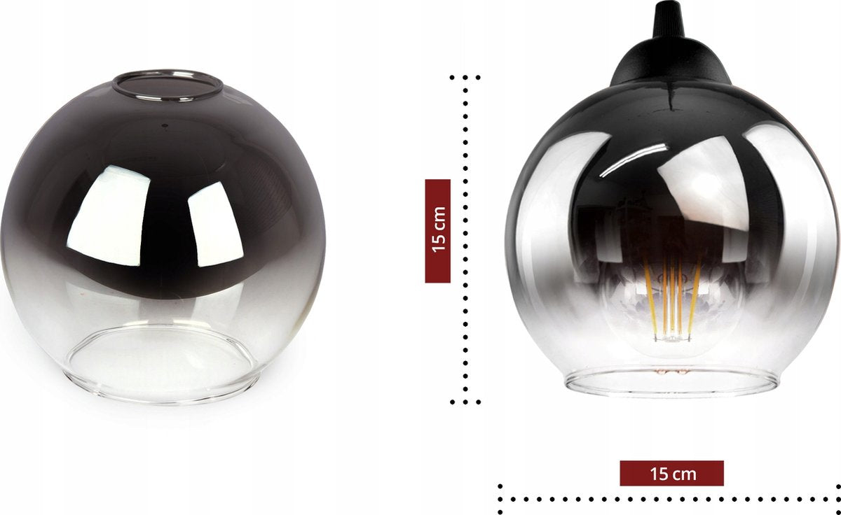 Industrial Pendant Lamp for Living Room, Dining Room - 4-light spheres - Smoke Graphite Glass