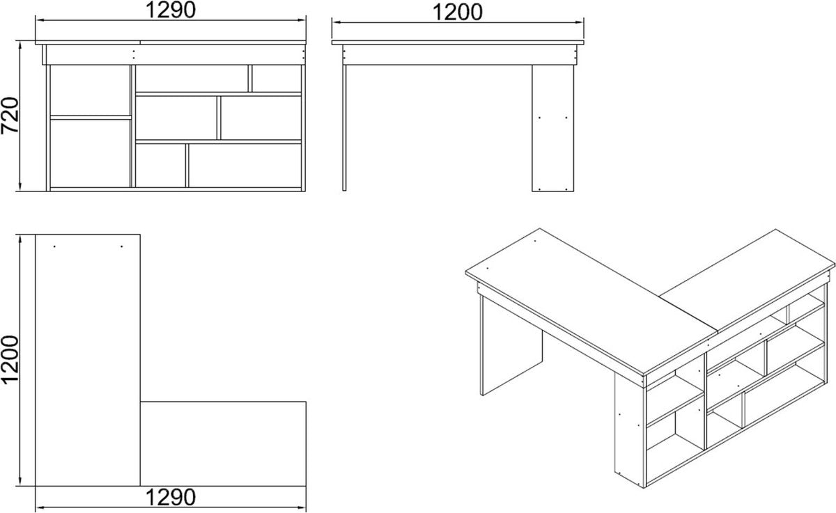 Hoekbureau met opbergruimte - Wit en naturel - LILEUL B 129 cm x H 72 cm x D 120 cm