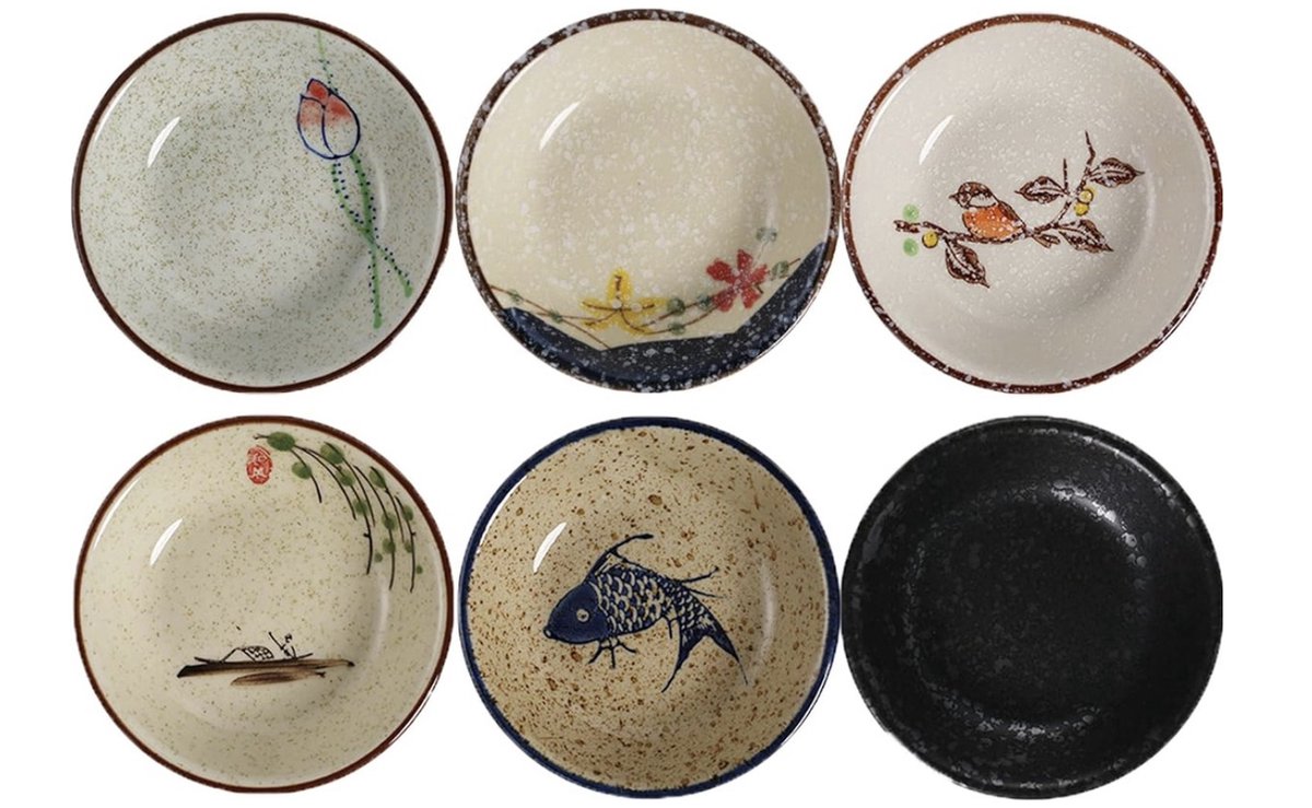 Sojasauskom, Dipkom Keramisch, Tapas Schalen, 6 stuks Mini-schaaltjes Keramisch, Snackkommen set, Sushi Soja Dompelkom, Dip Pinch Bowl Set