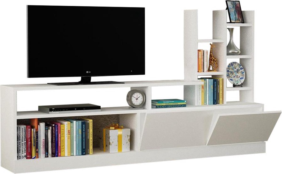 TV Meubel met Kast - Stijlvol Wit - Ruimtebesparend 164,4x91,3x25cm - Duurzaam Melamine