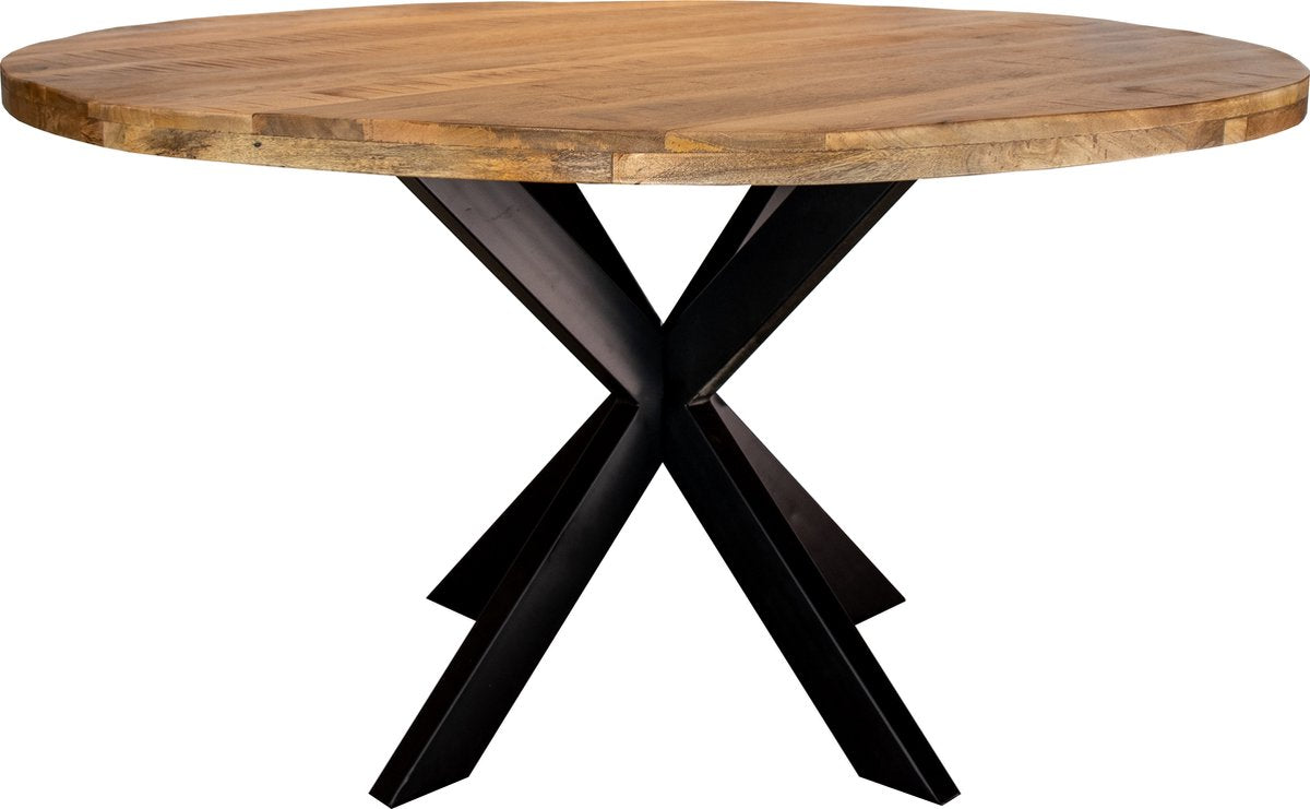 Ronde eettafel - 130 cm - mango - zwart - metalen 4-pootsonderstel