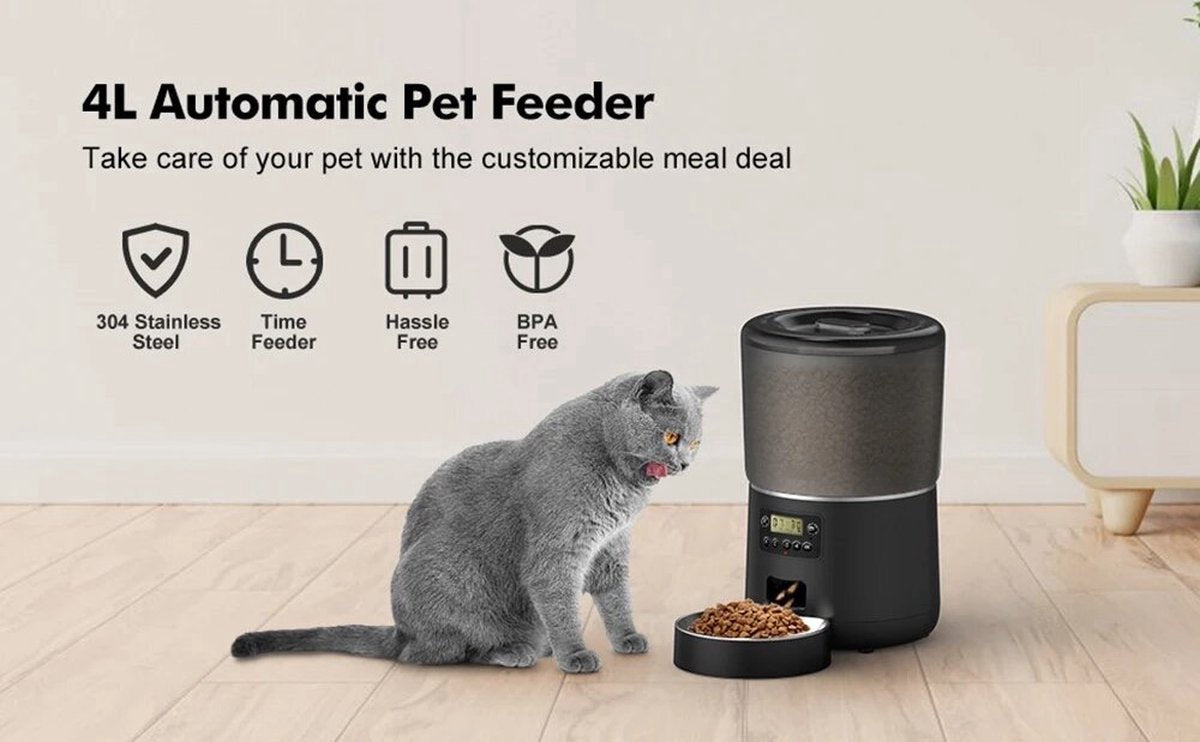 Automatic Pet Feeder 4 Liter for Dog and Cat Kibble Dispenser with Timer Stainless Steel Bowl Auto Feeder for Cats and Dog Accessories
