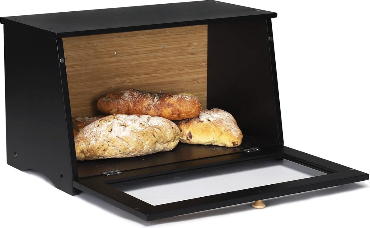 Accessoires Broodtrommel bamboe broodcontainer voedselveilig broodopslag onderhoudsvriendelijk 39x21x23cm zwart