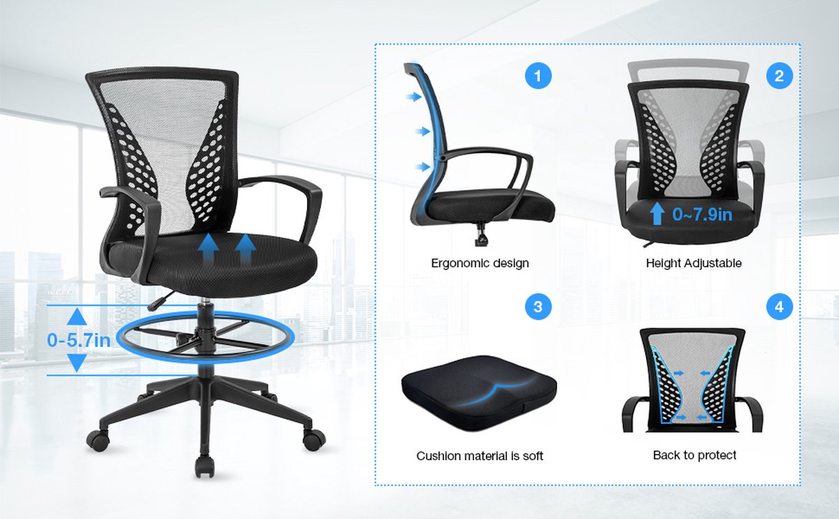 Best Office OC-20DF2-Black Office Chair - Home & Office Chair - Up to 113 KG - Ergonomic - Black