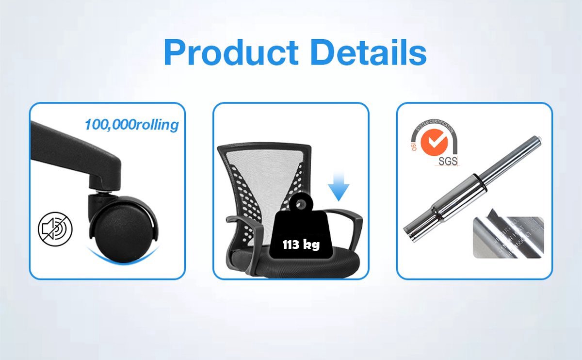 Best Office OC-20DF2-Black Bureaustoel - Home & Office Chair - Tot 113 KG - Ergonomisch - Zwart