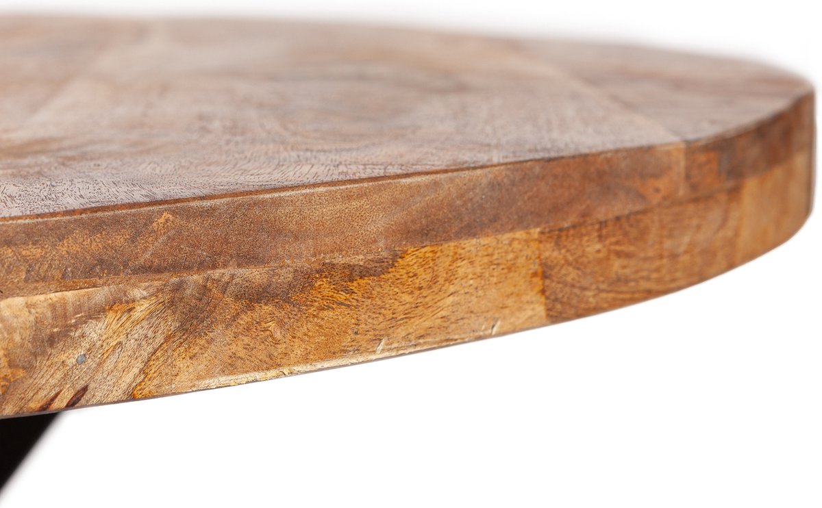 Eettafel rond - 130cm - mango - zwart - metalen 4-poot