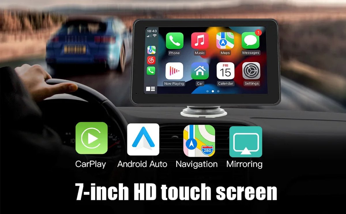 7 inch Scherm geschikt voor Apple Carplay en Android Auto - Draadloos Autoradio Dongle - Bluetooth Multimedia Speler