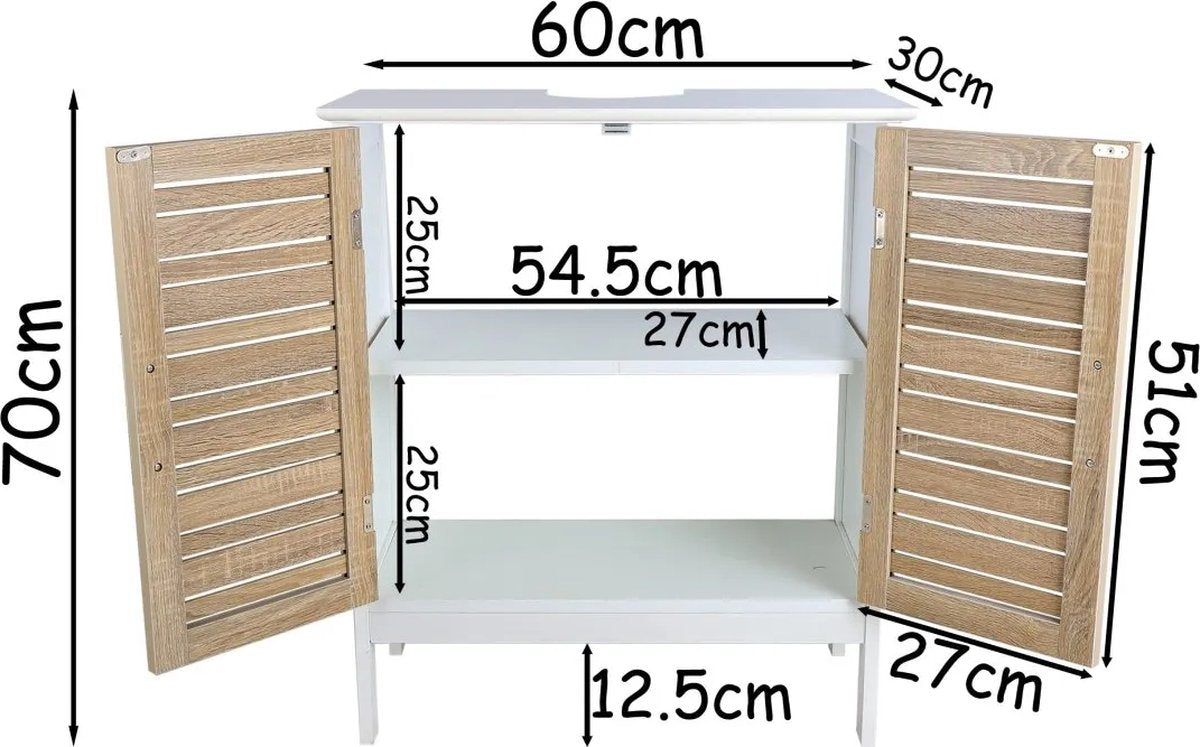 Washbasin base cabinet with recess Stockholm - White/Brown