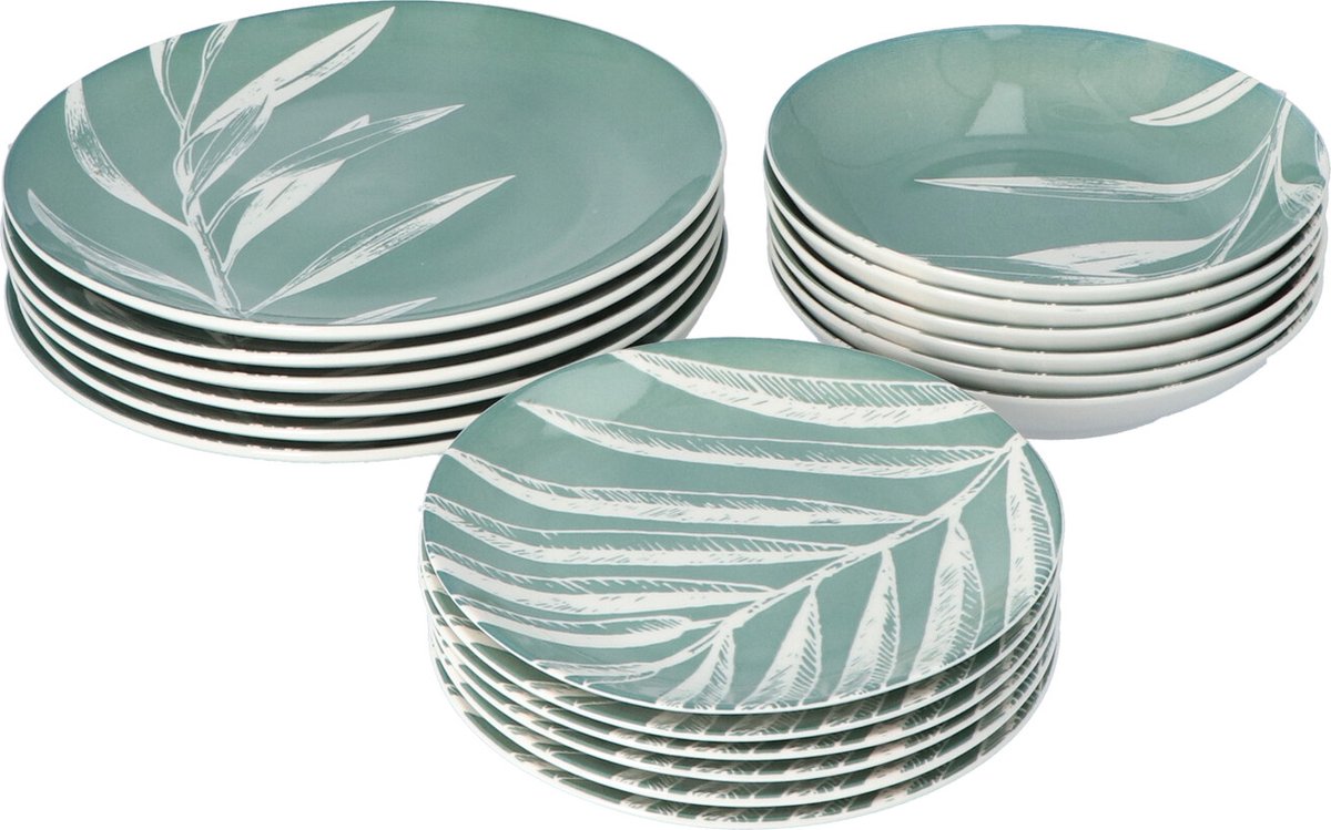 Porseleinen Serviesset Plant Groen - 18-delig Servies 6 Personen