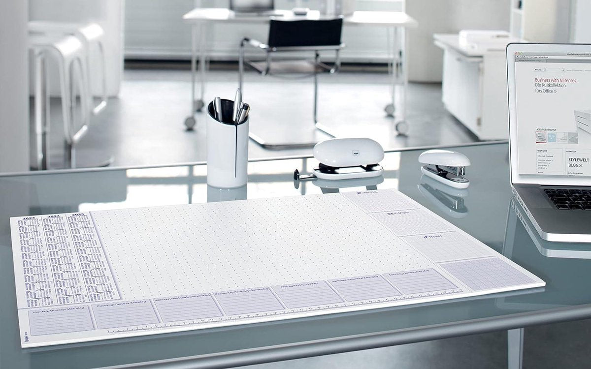 Papieren bureauonderlegger met 3-jarige kalender en weekplanner A2 (595 x 41 cm) 80 g/m² 30 vellen 2 stuks. bureaulegger