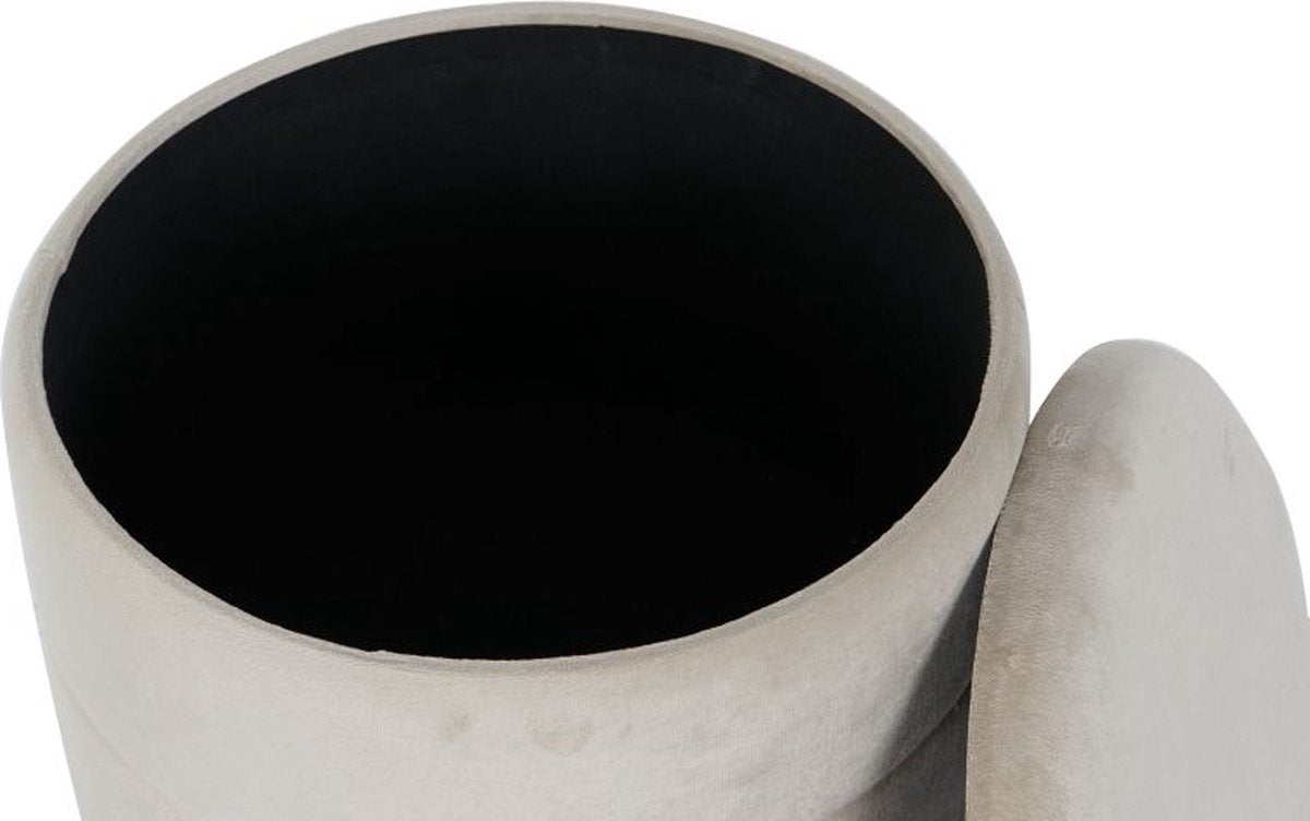 Velvet Poef Glamour Beige met Goudkleurige Onderstel met opbergruimte – Ø38 x H41 cm