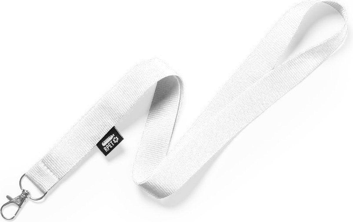 RPET keycord, 100 stuks - Lanyard - Sleutelkoord - Sleutelhanger - Sleutels - Pashouder - Badgehouder - Wit