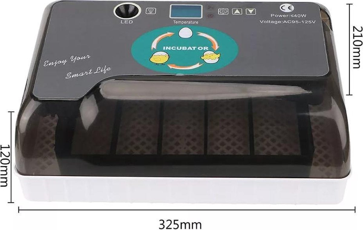 Smart Incubator for eggs - automatic rolling system with integrated candling lamp and water bottle