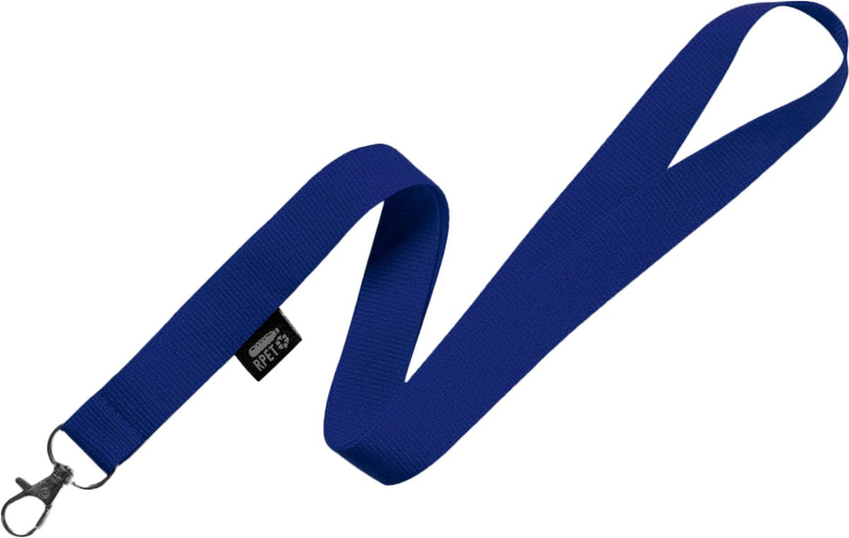 RPET keycord, 100 stuks - Lanyard - Sleutelkoord - Sleutelhanger - Sleutels - Pashouder - Badgehouder - Blauw