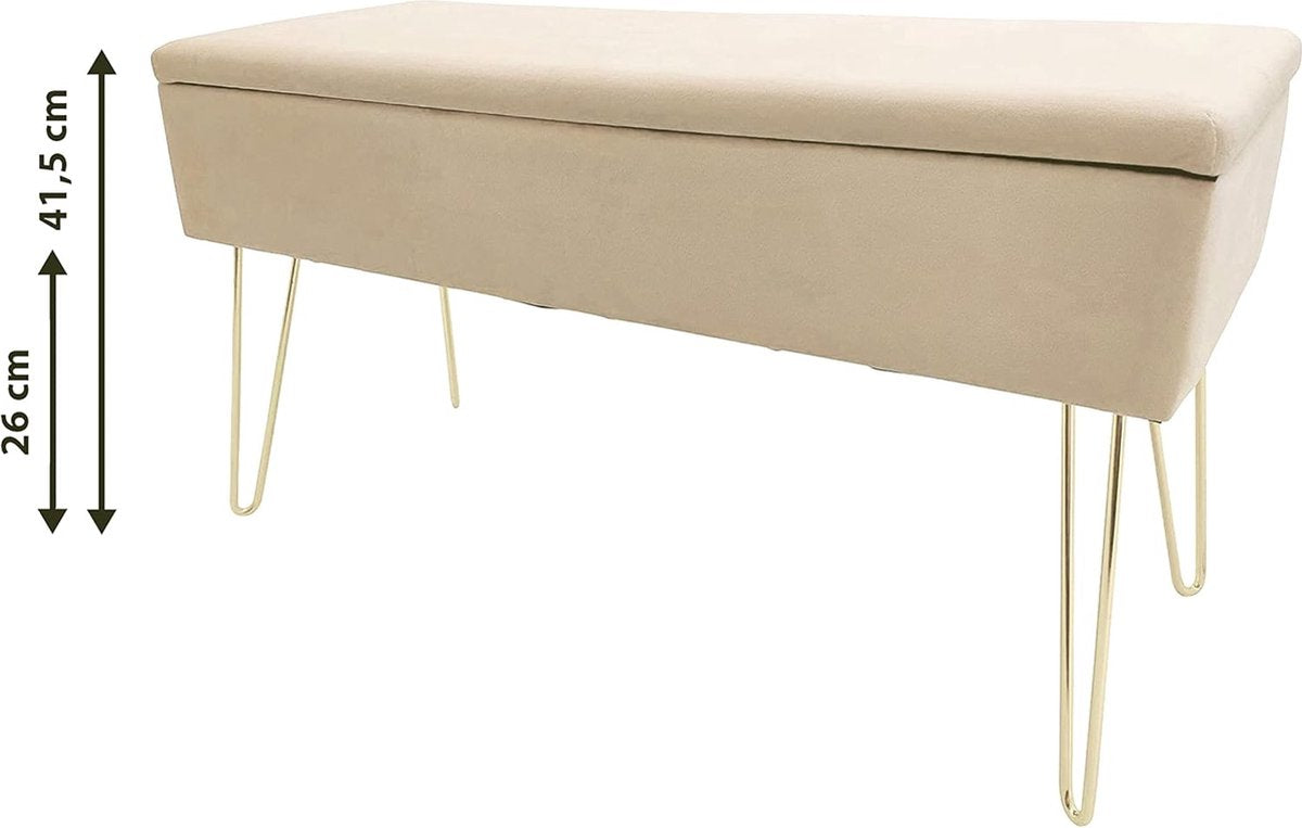 ECHTWERK Scarlett Zitbank, gestoffeerde bank met fluwelen bekleding, opbergkist rechthoekig, make-upbank met opbergruimte, opbergbank met metalen poten, 75 x 30 x 41,5 cm, polyestermix, crÃ¨me