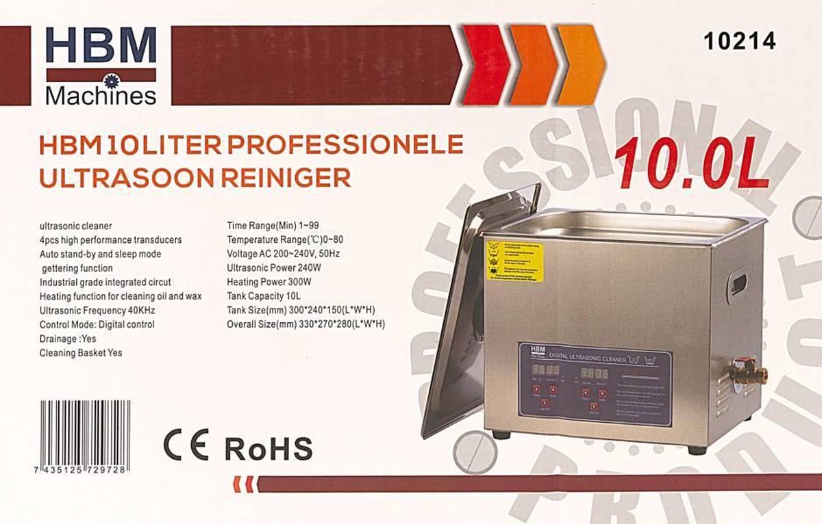 HBM 10 Liter PROFI Ultrasoon Reiniger