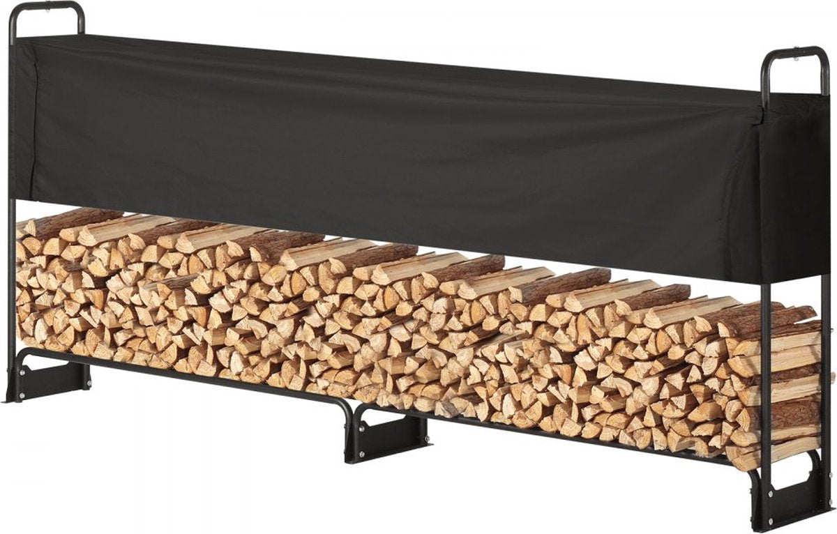 brandhoutrek metaal 259x36x117cm brandhoutrek stalen frame gepoedercoat brandhout onderdak 300kg met waterdichte hoes stapelhulp houten onderdak voor veranda tuin terras tuin