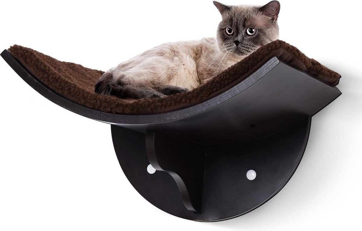 Paws and Claws - Kattenplank – Hangmat Kat – Kattenplank - Kattenbed - Wasbaar – Wandmontage – MDF - Bruin