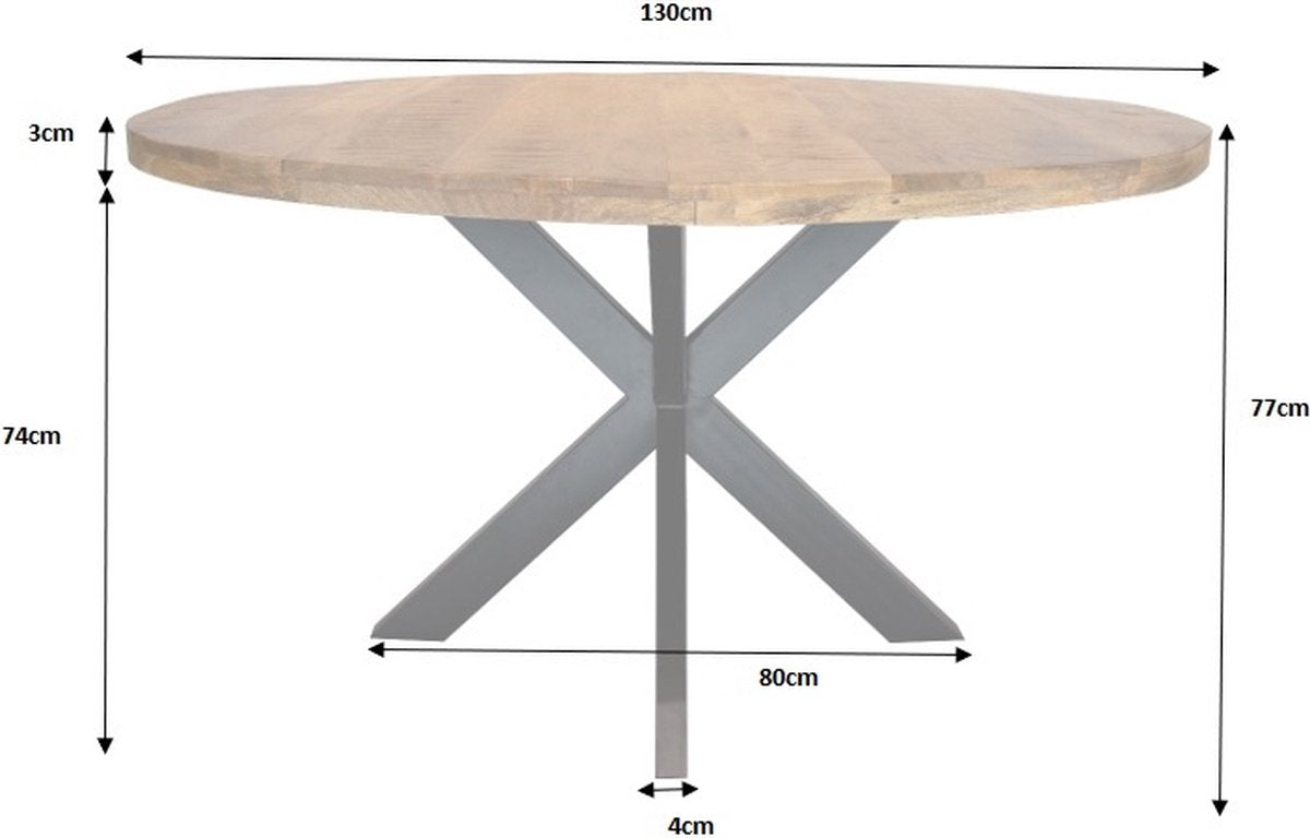Ronde eettafel - 130 cm - mango - zwart - metalen 4-pootsonderstel