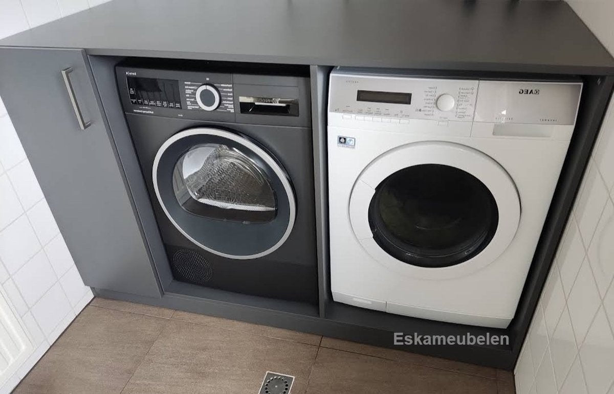 Wasmachine Ombouw Design - Wasmachinekast - Antraciet - Planken Links