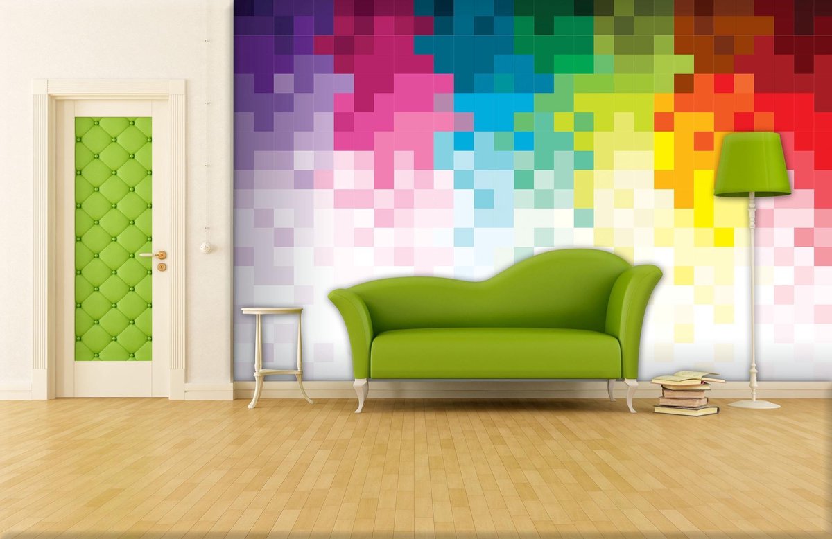 Fotobehang - Vliesbehang - Abstracte Regenboog Pixels - 312 x 219 cm