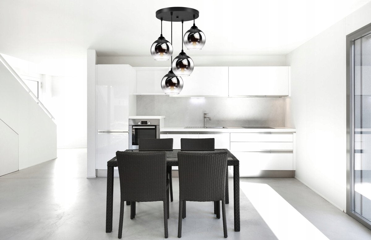 Industrial Pendant Lamp for Living Room, Dining Room - 4-light spheres - Smoke Graphite Glass
