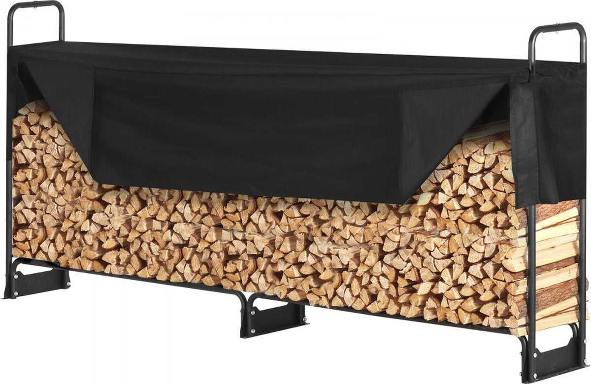 brandhoutrek metaal 259x36x117cm brandhoutrek stalen frame gepoedercoat brandhout onderdak 300kg met waterdichte hoes stapelhulp houten onderdak voor veranda tuin terras tuin