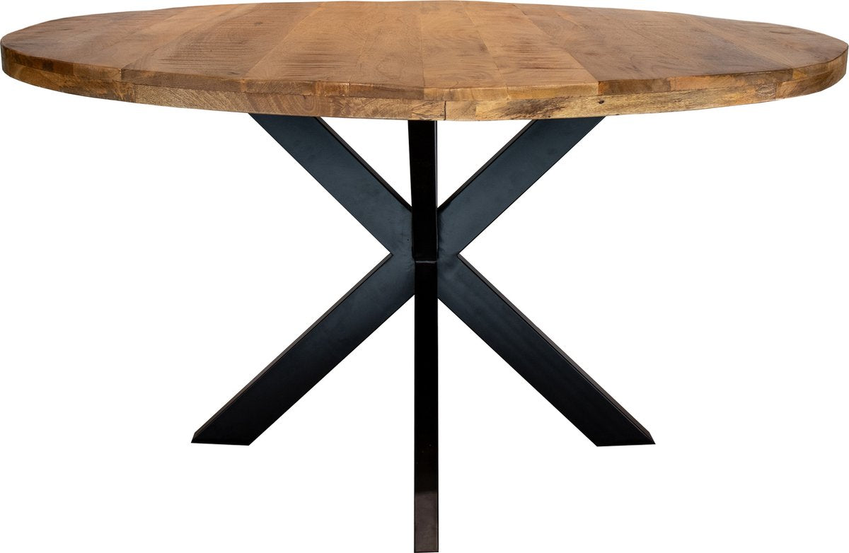 Ronde eettafel - 130 cm - mango - zwart - metalen 4-pootsonderstel