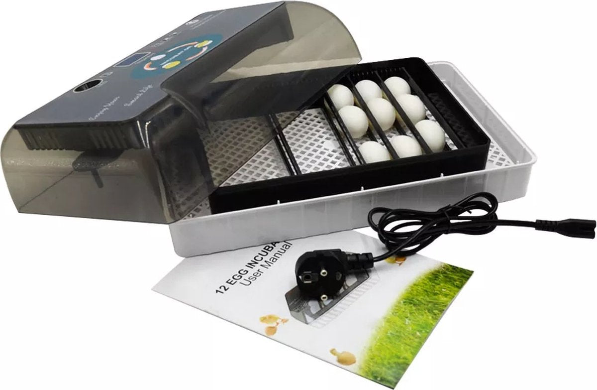 Complete hatching package - 12-egg incubator - including chick starter kit - feeder - hygrometer - Comfort heat plate 25 x 25 cm - chick feed 500 gr
