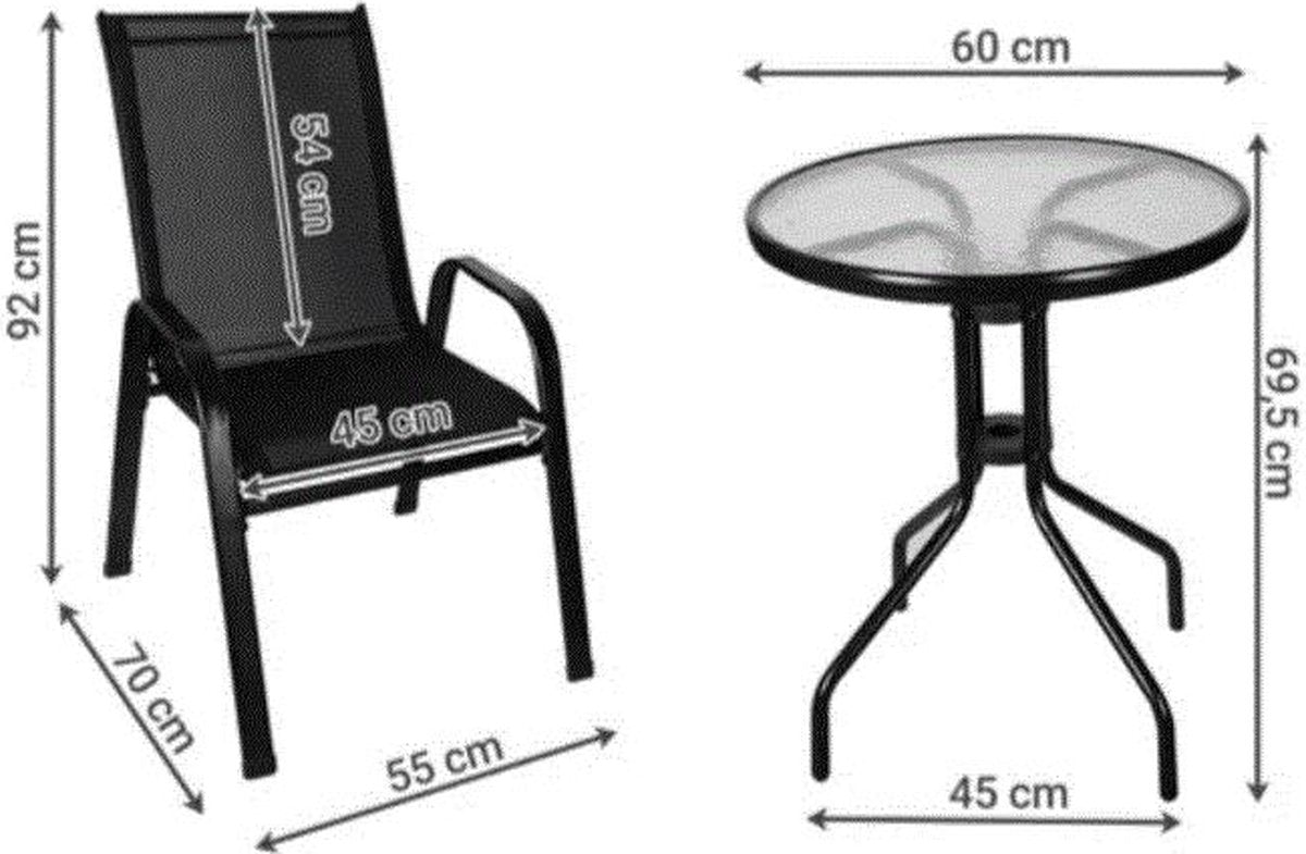 Bistroset - Tuinset - Balkonset - Tuinset 2 personen - Zwart - 3-delig - Tuintafel en 2 stoelen - 2 personen - Gecoat staal - Onderhoudsvrij staal - Patio tuinset - Kleine tuinset - Balcony set - Lounge set