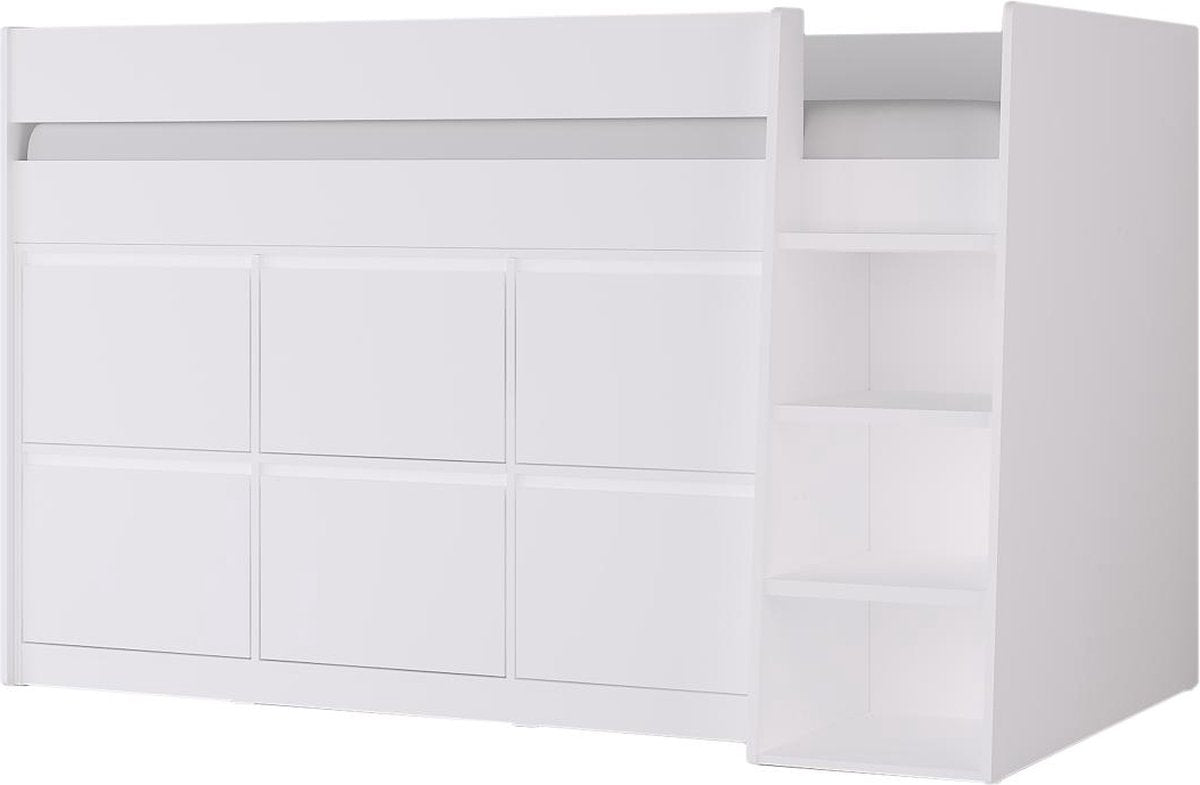 Vente-unique Halfhoogslaper 90 x 190 cm met 6 lades - Wit - CAMALETI L 196 cm x H 120.8 cm x D 114.4 cm