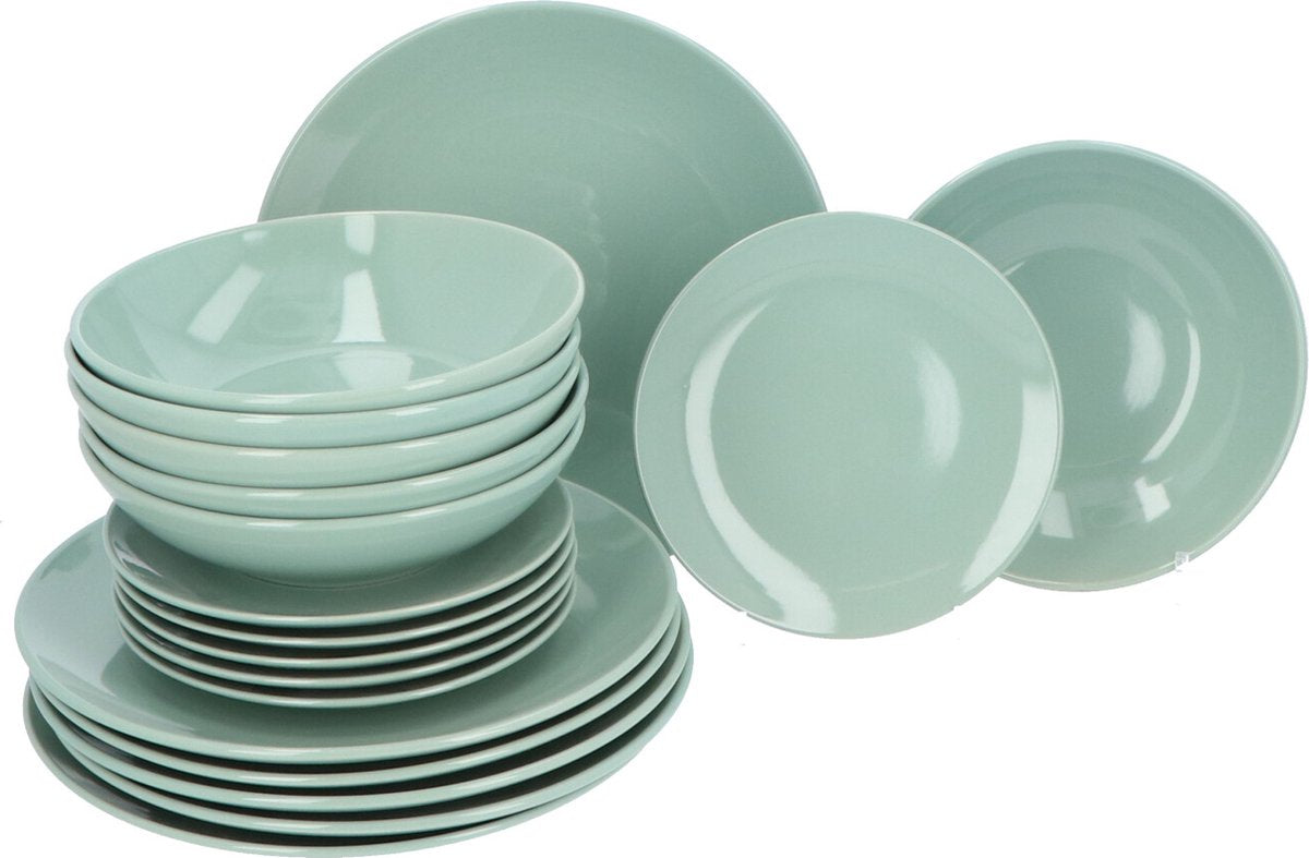 Earthenware Dinnerware Set for 6 persons, 18-piece - Mint Green