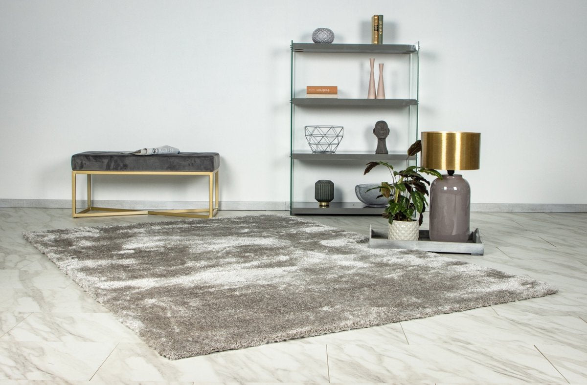 Lalee Glamour - hoogpolig vloerkleed - Velours - Velvet - Gerecycled karpet fraai tapis - effen tapijt maat 80x150 Zilvergrijs