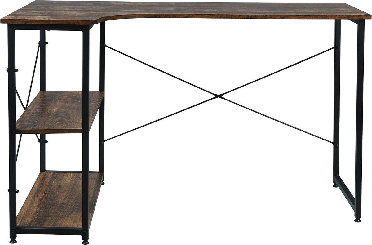 Asaam-computertafel-bureau met 2 legplanken-computer-pc-bureau-kantoortafel-werktafel met boekenplank-werkstation voor home office-moderne schrijven studeertafel